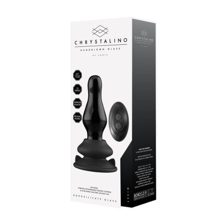 Shots Chrystalino Missy Glass Plug Vibrator Black 10-Speed with Suction Cup
