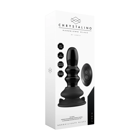 Shots Chrystalino Ribble Glass Vibrator Black with Suction Base & Remote