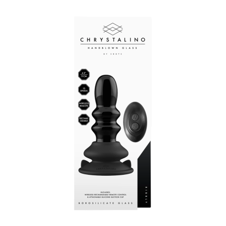 Shots Chrystalino Ribble Glass Vibrator Black with Suction Base & Remote