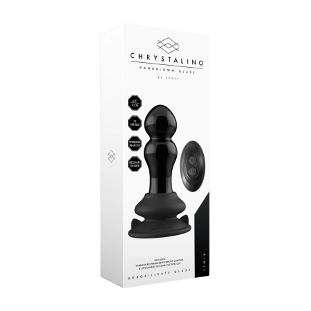 Rimly Chrystalino Vibrating Glass Plug with Suction Base, Black, 10 Modes