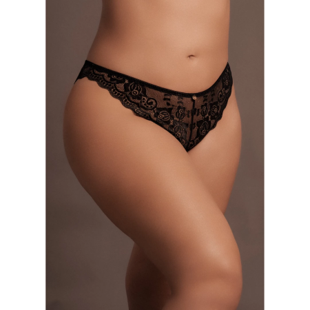 Zoe Elastic Lace Plus Size Briefs with Decorative Back Lacing Gold Accents