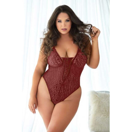 Dreamgirl Burgundy Lace Leopard Teddy Plus Size 2X/3X Adjustable Fit