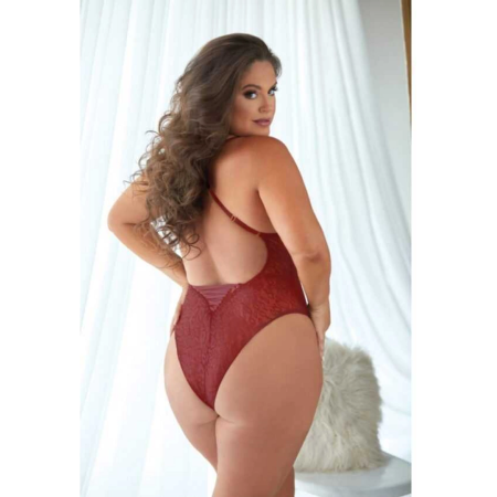 Dreamgirl Burgundy Lace Leopard Teddy Plus Size 2X/3X Adjustable Fit
