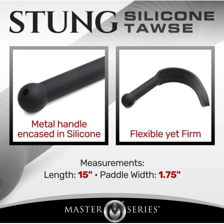 XR Brands Stung Silicone Tawse Black - Premium Split Strap Impact Tool