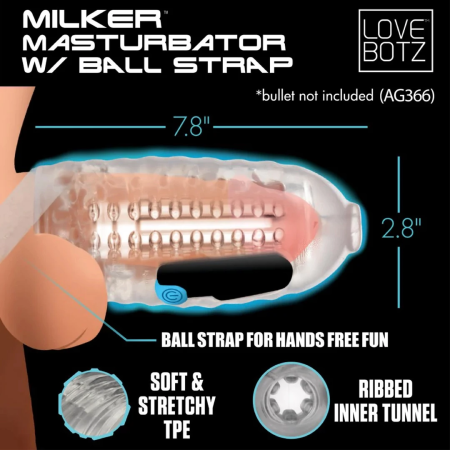 Milker Transparent TPE Intimate Device with Support Strap, Universal Fit