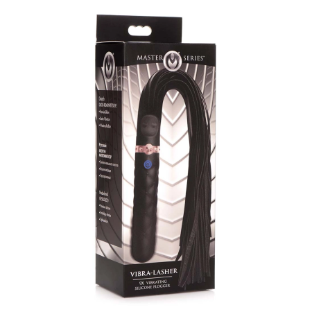 XR Brands Vibra-Lasher Silicone Vibrating Flogger Black 3 Modes