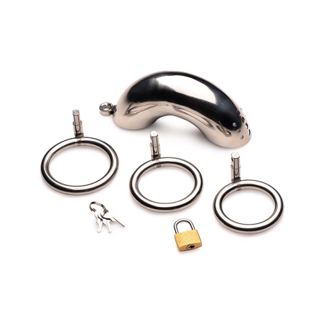 Master Series Forged Captor Steel Chastity Device with 3 Adjustable Rings