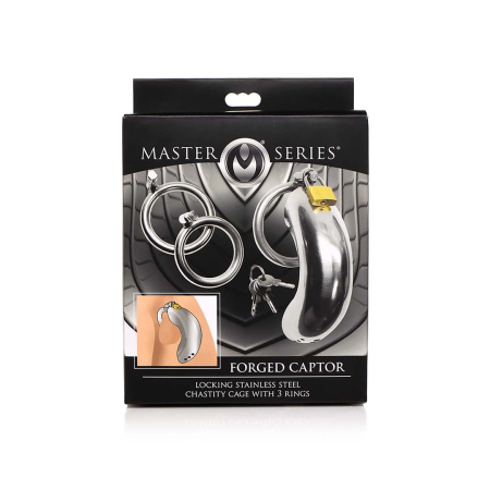 Master Series Forged Captor Steel Chastity Device with 3 Adjustable Rings