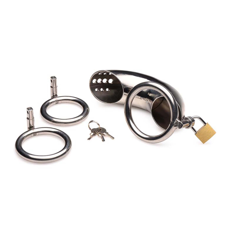 Master Series Forged Captor Steel Chastity Device with 3 Adjustable Rings