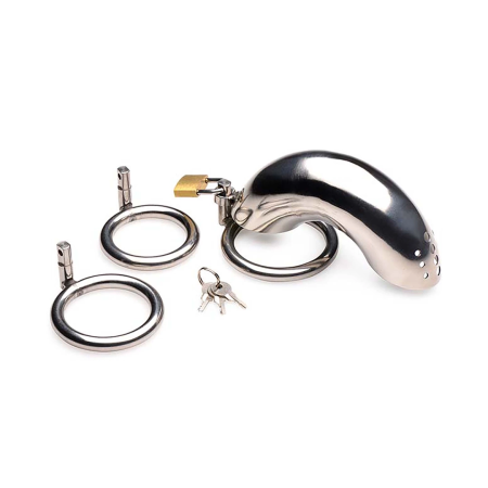 Master Series Forged Captor Steel Chastity Device with 3 Adjustable Rings