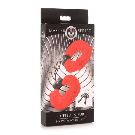 XR Brands Furry Adjustable Red Restraint Handcuffs with Keys 4.5-7in