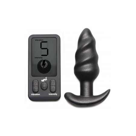 XR Brands Vibrating Silicone Swirl Plug Remote 25 Modes Black