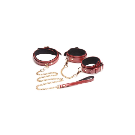 XR Brands Bondage Kit Burgundy PU Leather Adjustable 6-Piece Set