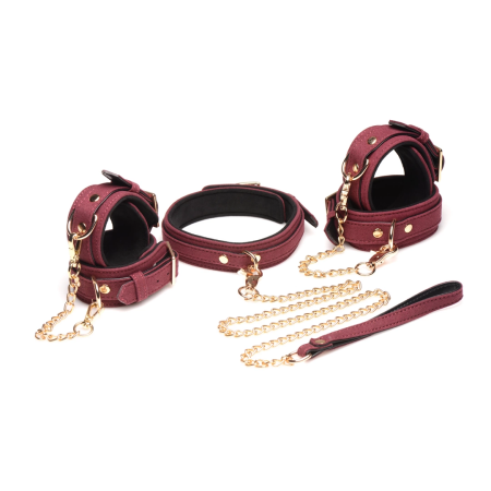 XR Brands 6-Piece Velvet Burgundy Bondage Set with Adjustable Cuffs & Collar