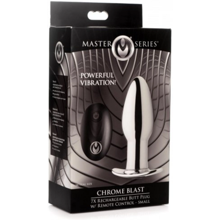 XR Brands Chrome Blast Small Metal Plug Rechargeable Vibrating Remote