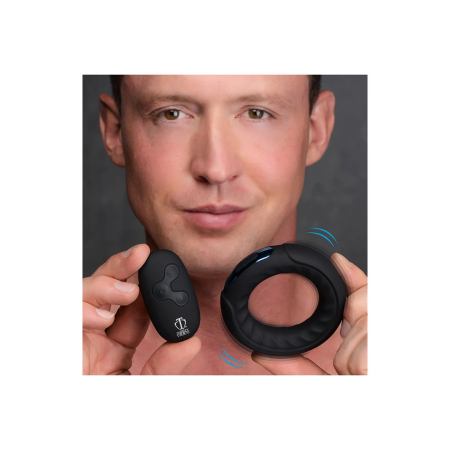 XR Brands Silicone Vibrating Ring Remote Control Black Waterproof USB