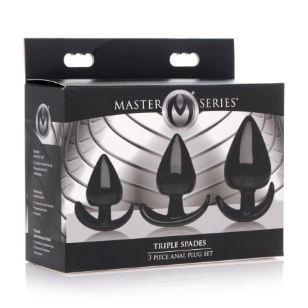Triple Spades 3-Piece Anal Plug Set Silicone Black Graduated Sizes
