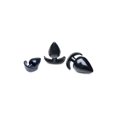 Triple Spades 3-Piece Anal Plug Set Silicone Black Graduated Sizes