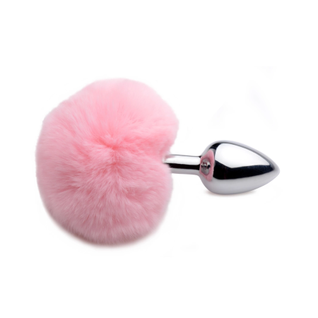 XR Brands Fluffy Bunny Tail Pink - Compact Metal Plug with Soft Pom Pom