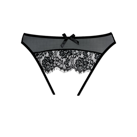 Expose Sheer Mesh Panty with Eyelash Lace and Bow Detail Black One Size