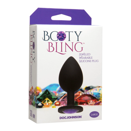 Booty Bling Large Spade Plug Black Silicone with Pastel Gem