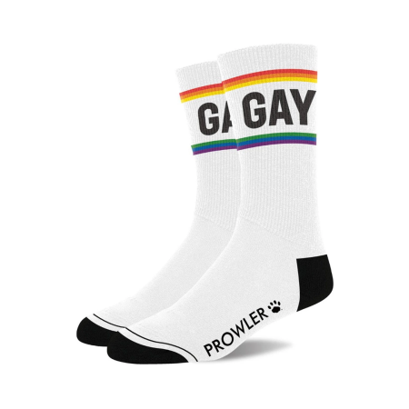 Prowler Pride Socks White Rainbow Stripes LGBT Support Unisex