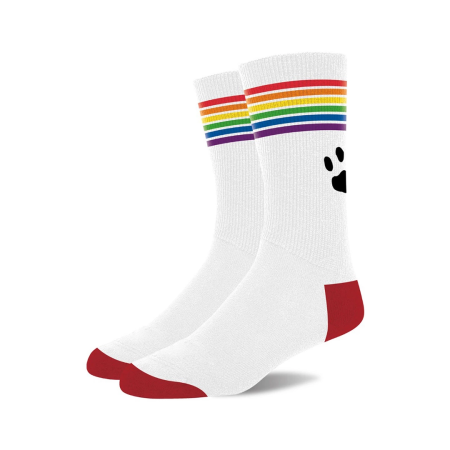 Prowler Pride Socks White - Rainbow Band & Paw Print Logo, Unisex