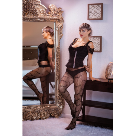 Kix'ies A Series Black Bat Pattern Full-Waist Fishnet Tights