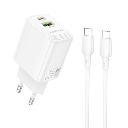 Borofone BN27 20W Įkroviklis USB-C/USB-A su USB-C į USB-C kabeliu 1.0m baltas