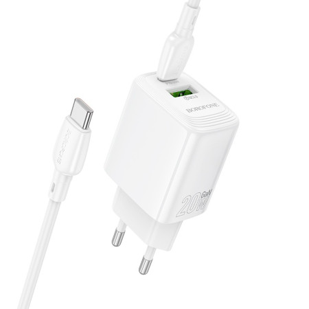 Borofone BN27 20W Įkroviklis USB-C/USB-A su USB-C į USB-C kabeliu 1.0m baltas