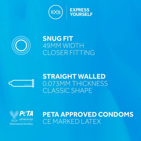 EXS Snug Fit Ultra-Thin Secure Latex Condoms 49mm 144-Pack