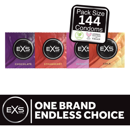 EXS Mixed Flavors 144-Pack - Multi-Taste Latex Protection, Large Box