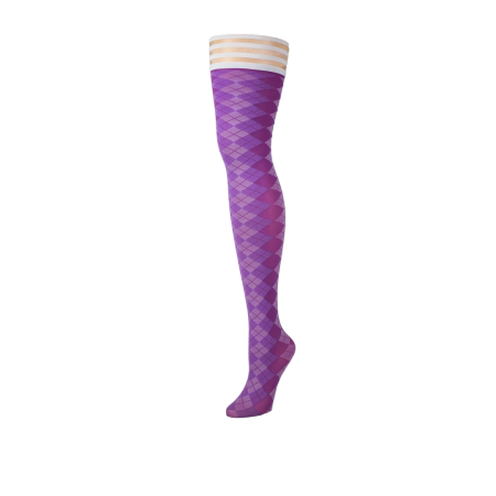 Kix'ies Par 4 Thigh-High Stockings B Purple Argyle Pattern
