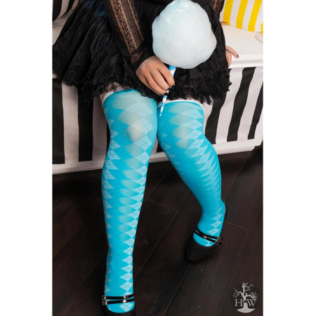 Kix'ies Par 4 Thigh-High Stockings Argyle Blue - Size B