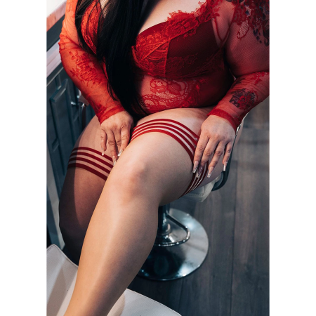 Kix'ies Whitney Thigh-Highs B Nude - Sheer Stay-Up Stockings with Red Detail