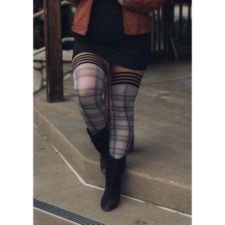 Kix'ies Lori Thigh-High Stockings Grey Plaid Pattern C Size