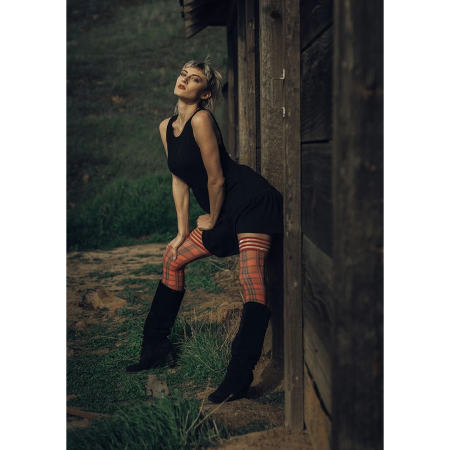 Kix'ies Grace Thigh-High Stockings B Red Classic Plaid No-Slip Grip