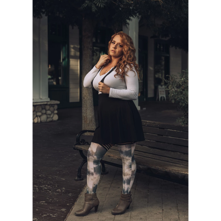 Kix'ies MacKenzie Thigh-High Stockings D Black Tie-Dye Design