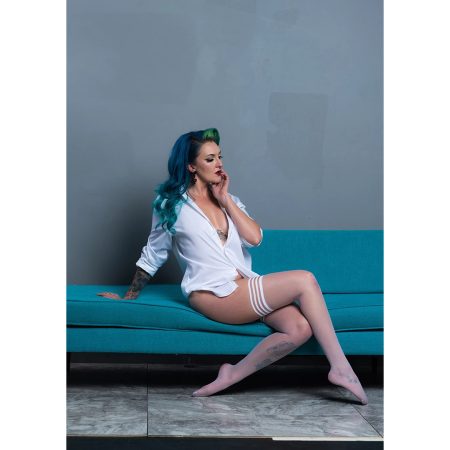 Kix'ies Ashley Thigh-High Stockings D White - Silky No-Slip Design