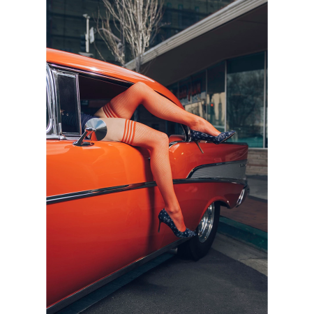 Kix'ies Sandra Thigh-High Stockings Red Model D - No-Slip Fishnet