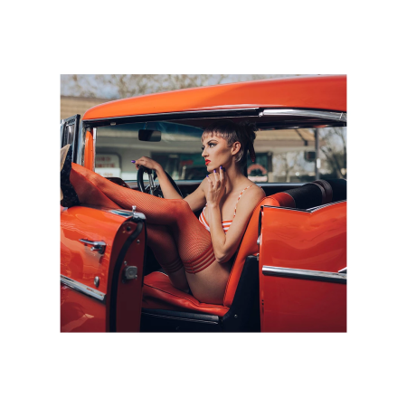 Kix'ies Sandra Thigh-High Stockings Red Model D - No-Slip Fishnet