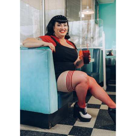 Kix'ies Sandra Thigh-High Stockings Red Model D - No-Slip Fishnet