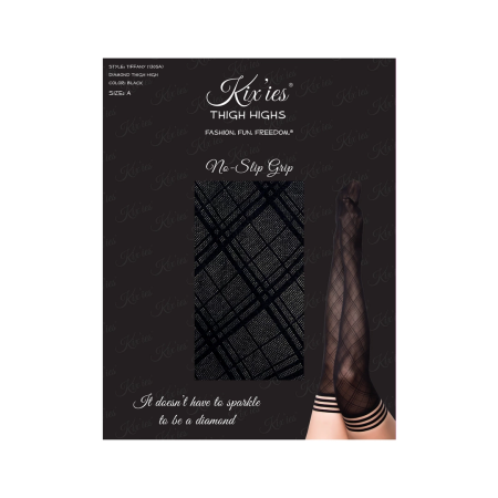 Kix'ies Tiffany Thigh High Stockings D Black - Diamond Pattern, No-Slip Grip