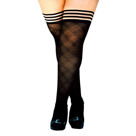 Kix'ies Tiffany Thigh High Stockings Black C Geometric Pattern