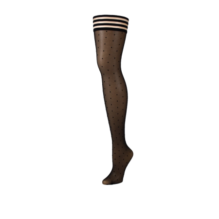 Kix'ies Ally Thigh-High Stockings Black D - Polka Dot Retro Style