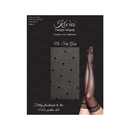 Kix'ies Ally Thigh-High Stockings Black D - Polka Dot Retro Style
