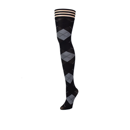 Kix'ies Kimmie Argyle Thigh-High Stockings Black Size C No-Slip