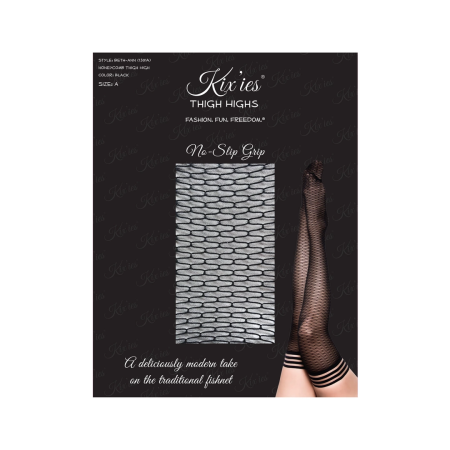 Kix'ies Beth Ann Thigh-High Stockings C Black - Honeycomb Mesh, Non-Slip