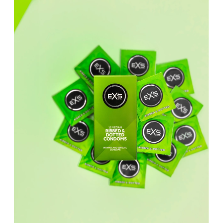 EXS 3-in-1 Ribbed & Dotted Flared Latex Condoms 12-Pack 56mm