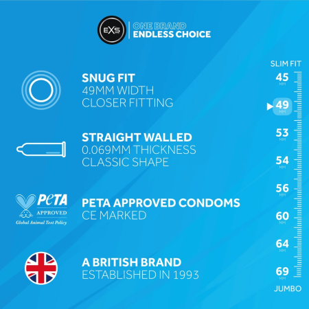 EXS Snug Fit 49mm - Secure Comfort Latex Barrier, 12-Pack